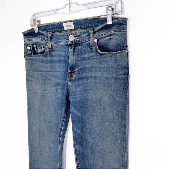 Hudson Wide Cuff Distressed Fringe Hem Medium Wash Cropped Skinny Jeans 29 - Picture 6 of 14